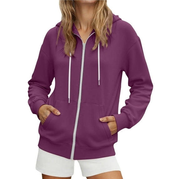 YUELONGHU Women Casual Hoodie Zip up Hoodie Women Women's Fashionable Casual Pocket Zipper Long Sleeved Hooded Solid Color Sweatshirt M