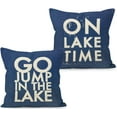 thumbnail image 1 of YUESHARE Funny Quotes Go Jump ln The Lake On Lake Time Navy Blue Rustic Linen Throw Pillow Covers 18 x 18 Inch Set of 2, Housewarming Gifts for Home Room Bed Sofa Lake House Decorations Decor, 1 of 3
