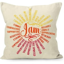 YUESHARE Inspirational Quotes I Am Beautiful Strong Worthy Empowered Woman Teenage Girls Linen Throw Pillow Cover, Motivational Gifts for Home Room Bed Sofa Decorations Decor (18 x 18 Inch)