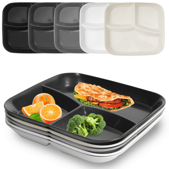 YUESHENGHAO 10Inch (5PCS) unbreakable adult portion control plate /3 child food divider plate, dishwasher/microwave safe divider plate, BPA-free, perfect for healthy eating and weight loss