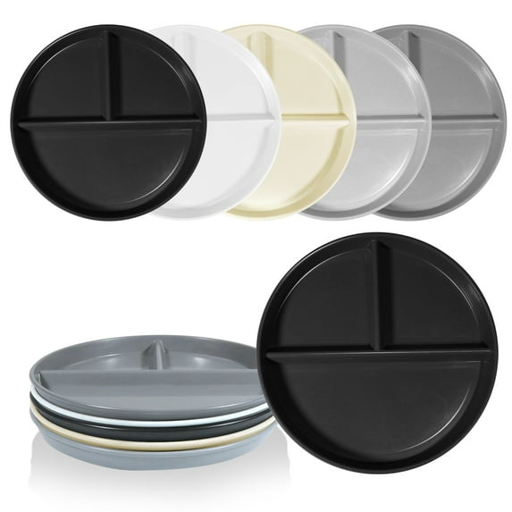 YUESHENGHAO 9-inch portion control plate/Adult weight loss plate, 5-piece unbreakable plastic divider plate/reusable, 3-panel round children's divider plate, perfect for healthy eating (color)