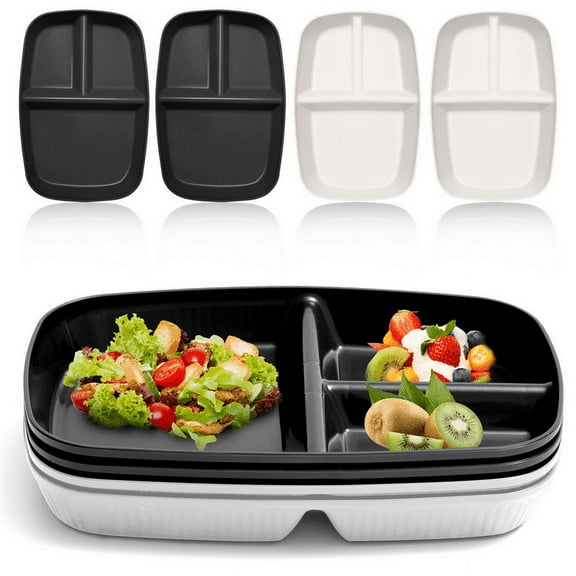 YUESHENGHAO Adult Divider (10.6 inches) Unbreakable Wheat Meal Control Plate (3 compartments) Weight Loss Plate, Reusable Divider Lunch Plate Free of Bisphenol A, Dishwasher and Microwave Safe