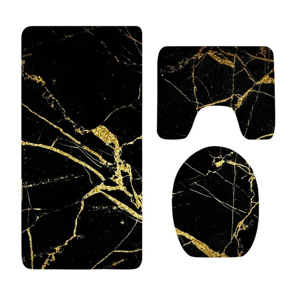 YUEVE Black And Gold 3 Pieces Bathroom Rugs Set Bath Rug Mat And Toilet Lid Cover Small Bathroom Storage Cabinet Towel Racks for Bathroom with Shelf Towel Racks for Bathroom Door Towel Warmer Small