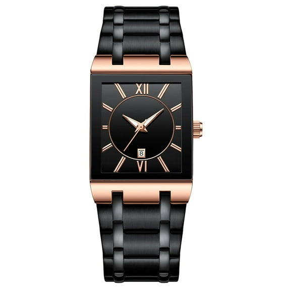 YUEVE Business Golden Stainless Steel Watch For Men Fashion Rectangle Wrist Watch For Men Date Water Proof Analog Quartz Watch