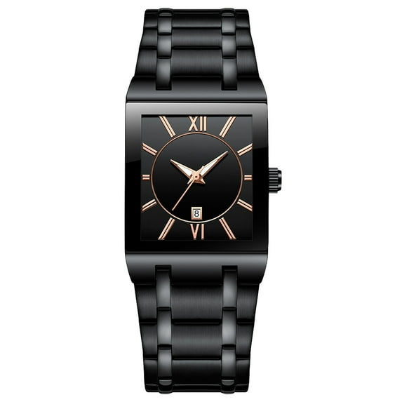 YUEVE Business Golden Stainless Steel Watch For Men Fashion Rectangle Wrist Watch For Men Date Water Proof Analog Quartz Watch