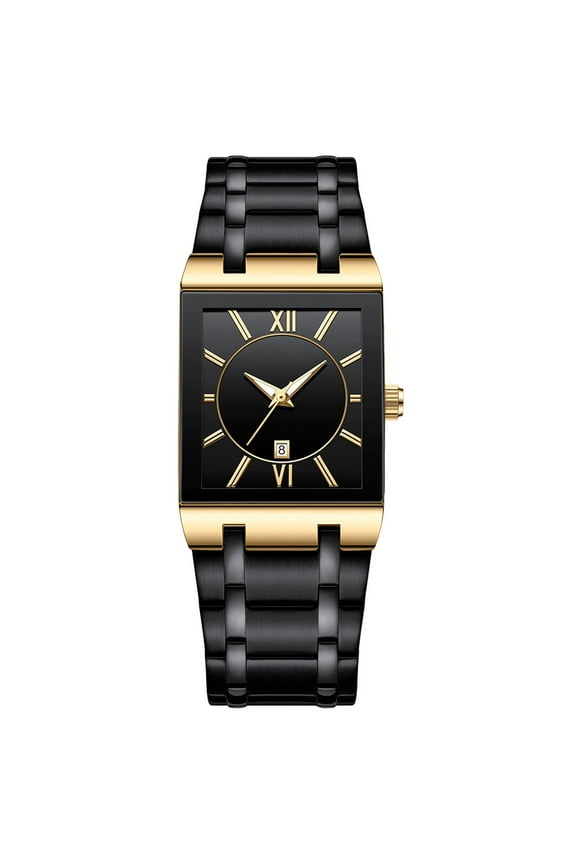 Business Golden Stainless Steel Watch For Men Fashion Rectangle Wrist Watch For Men Date Water Proof Analog Quartz Watch