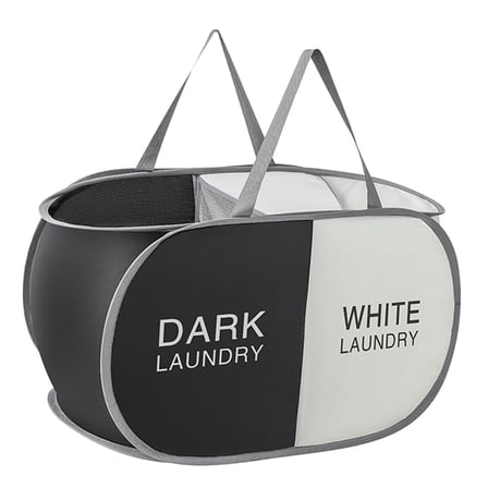 YUEVE Collapsible Laundry Durable Up Hamper With 2 Compartments For Sort And Storage Portable Clothes Hamper For Dorm Laundry Room Or Travel (Black + Begie) Net Laundry Foldable for Laundry Washing