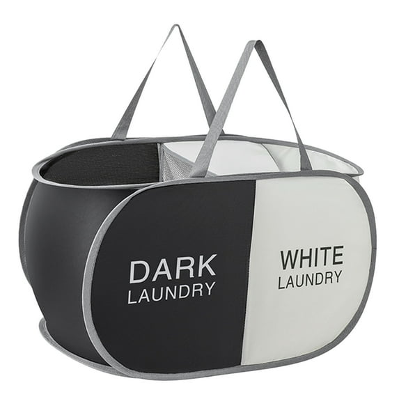 YUEVE Collapsible Laundry Durable Up Hamper With 2 Compartments For Sort And Storage Portable Clothes Hamper For Dorm Laundry Room Or Travel (Black + Begie) Net Laundry Foldable for Laundry Washing