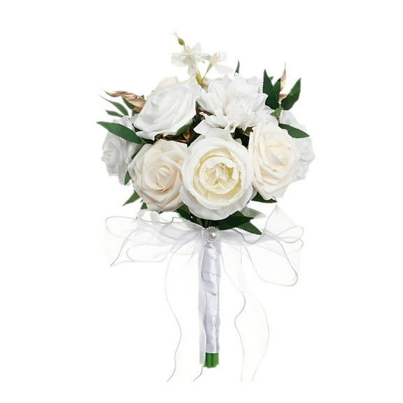 YUEVE Wedding Bouquets For Bride Bridesmaid Large Big Bridal Bouquet White Champagne Ivory Silk Roses Flowers For Wedding French Vintage Boho Decoration Bouquet (11.4in) Flowers Jasmine Flowers Winter