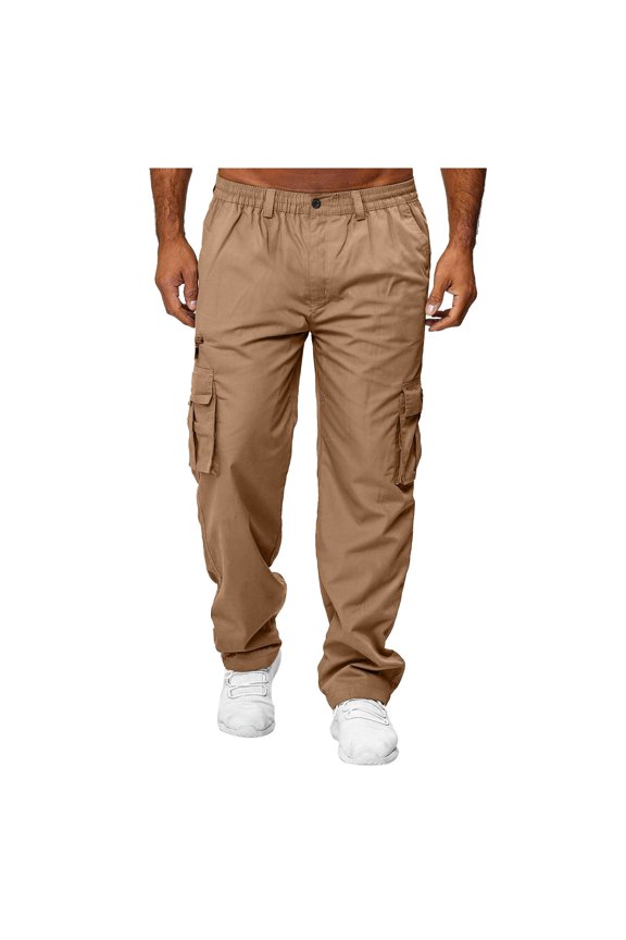 Cargo Pants for Men, Loose Straight Leg Drawstring Waist Casual Pants, Multi Pocket Functional Wrinkle Resistant Trendy Everyday Urban Streetwear Trousers
