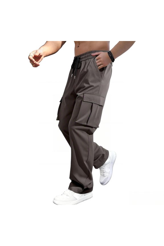 Cargo Pants for Men, Straight Fit Drawstring Waist Casual Pants, Multi Pocket Functional Wrinkle Resistant Durable Everyday Urban Commute Work Trousers