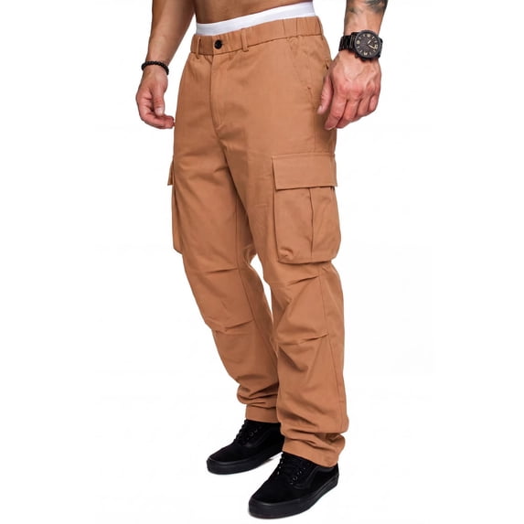 YUEVORA Cargo Pants for Men, Elastic Waist Multi Pocket Utility Pants, Straight Leg Casual Work Pants with Button Closure