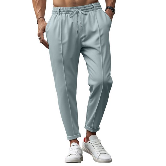 YUEVORA Casual Pants for Men, Slim Fit Tapered Drawstring Elastic Waist Pants, Wrinkle Resistant Micro Stretch Lightweight Business Everyday Spring Fall Pants