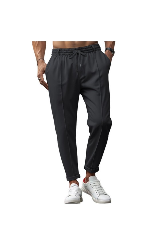 Casual Pants for Men, Slim Fit Tapered Drawstring Elastic Waist Pants, Wrinkle Resistant Micro Stretch Lightweight Business Everyday Spring Fall Pants