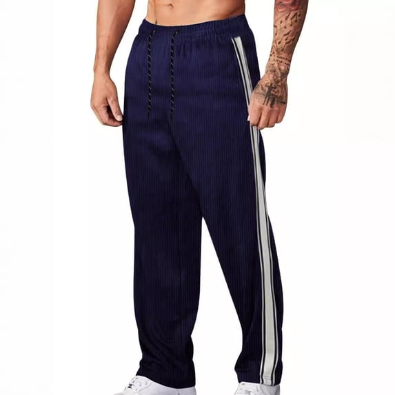 YUEVORA Corduroy Pants for Men, Elastic Waist Drawstring Pants, Striped Relaxed Fit Straight Leg Casual Athletic Pants