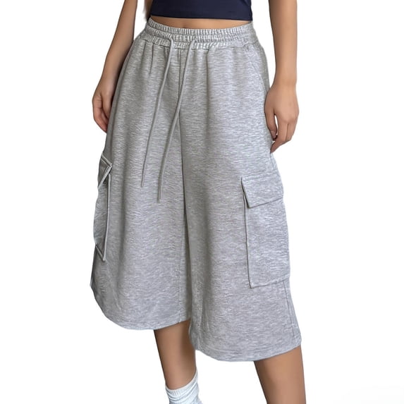 YUEVORA Shorts for Women, Bermuda Wide Leg Drawstring Waist Casual Shorts, Loose Fit Knee Length Breathable Summer Slimming Workout Everyday Athletic Bottoms