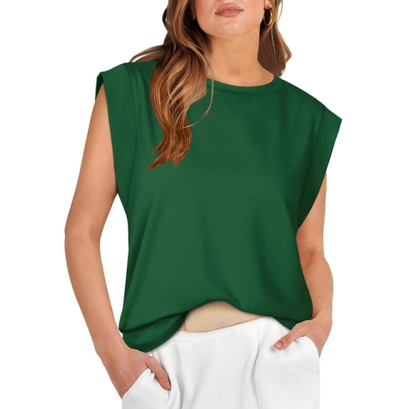 YUEVORA Sleeveless Tops for Women, Crew Neck Cap Sleeve Wide Shoulder Tops for Women, Casual Loose Fit Summer Tops, Basic Solid Color Daily Office Wear T Shirts for Women