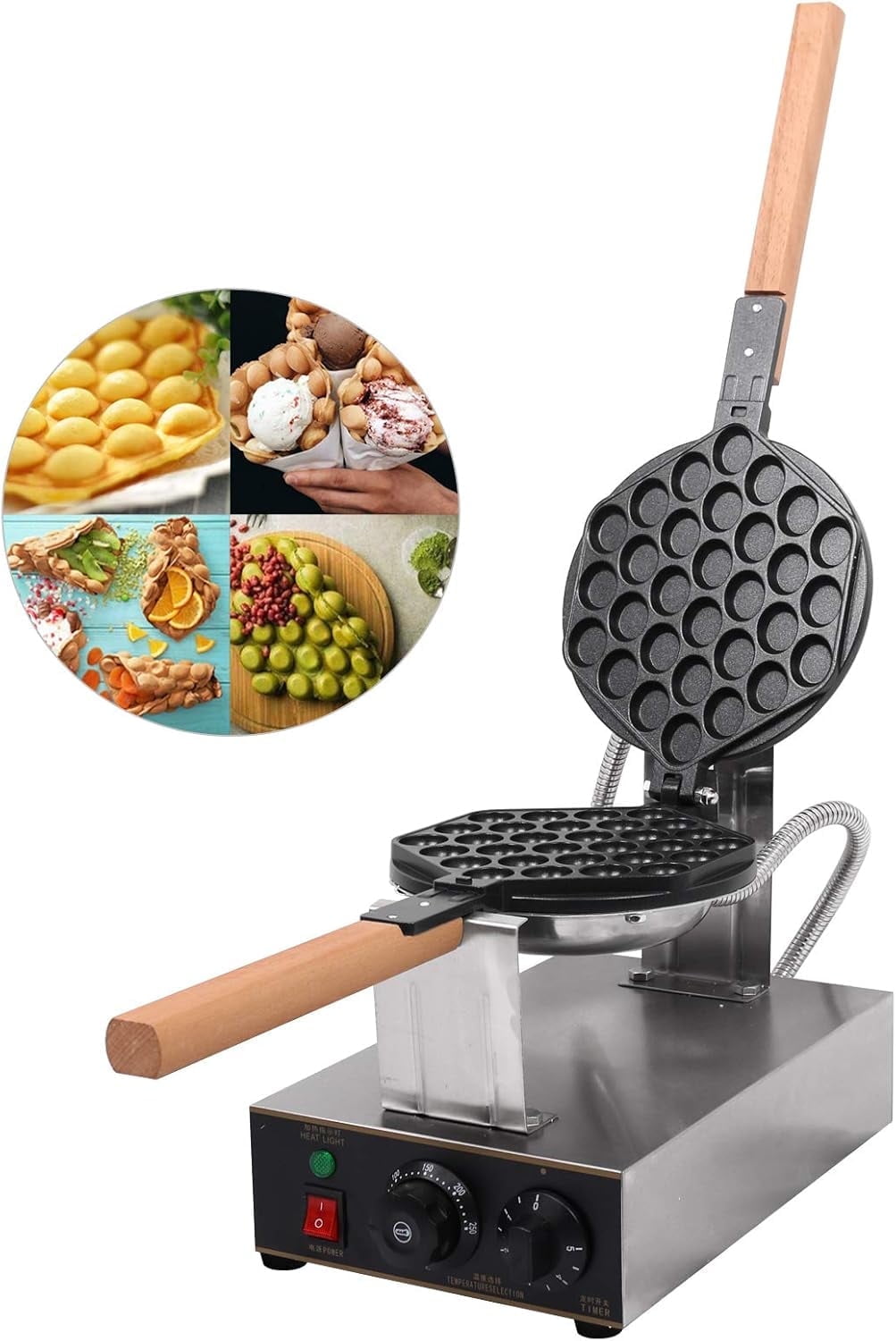 YUEWO 1300W Commercial Bubble Waffle Maker - 110V Non-Stick Rotating Egg Puff Iron for Home & Business (Hong Kong Style, 180° Flip, 50-250°C Temp Control)