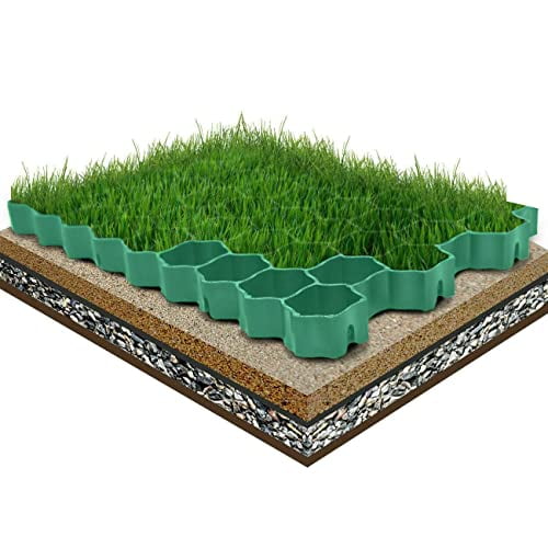 YUEWO Gravel Driveway Grid 1.9 Depth Flat-Interlocked Permeable Grass Pavers HDPE Green Plastic Shed Base for Parking Lot, Garden, Fire Lanes Cover 11 SQ.FT (1 sm), 4 Pack