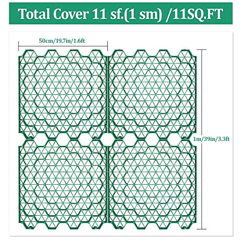 YUEWO Gravel Driveway Grid 1.9 Depth Flat-interlocked Permeable Grass Pavers HDPE Green Plastic Shed Base for Parking Lot, Garden, Fire Lanes Cover 11 SQ.FT (1 sm), 4 Pack