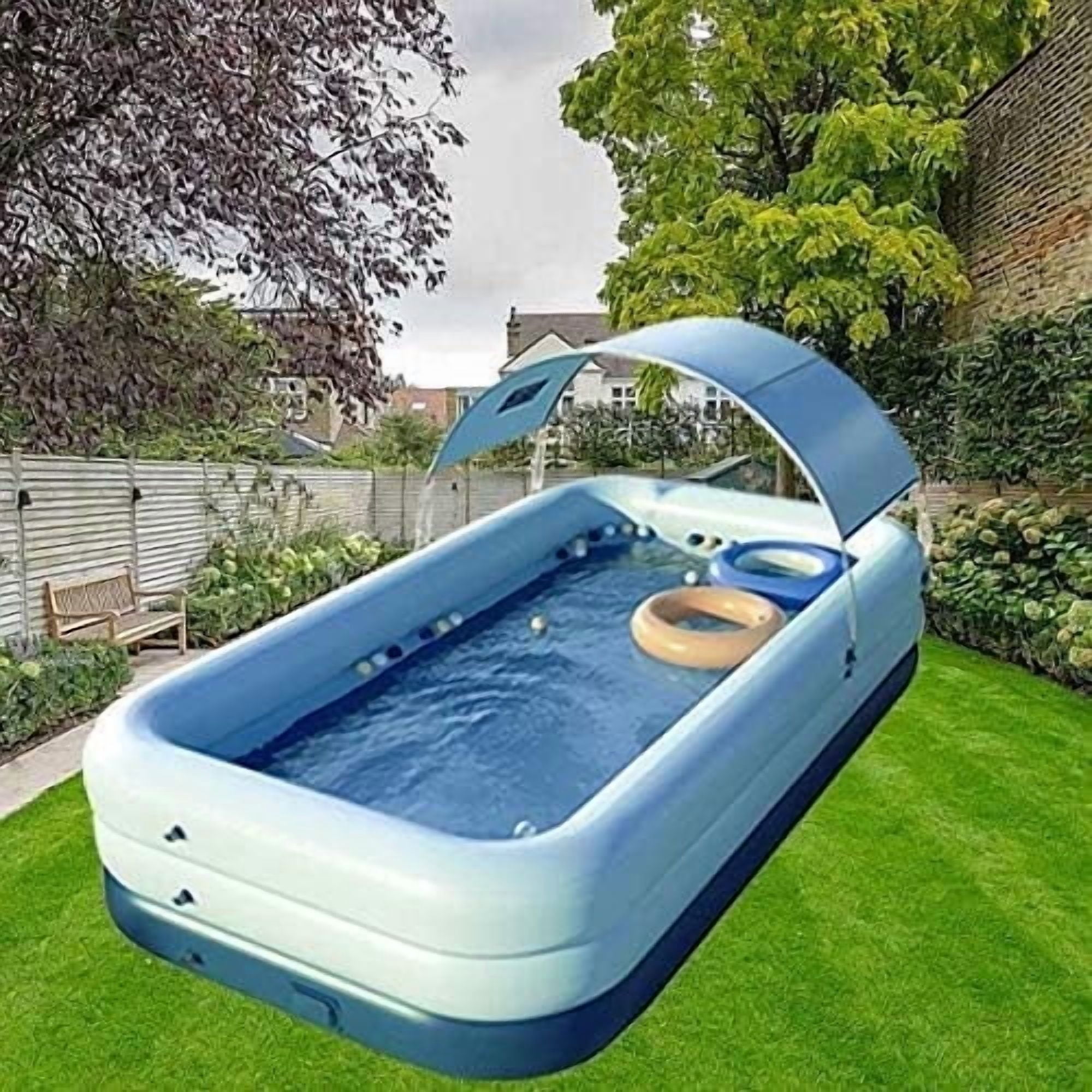 YUEWO Inflatable Swimming Pool with Canopy Outdoor above Ground Portable Pool for Adults Blow Up Pool for Family Garden Backyard (Blue, 260x160x68cm/102x63x27inch)