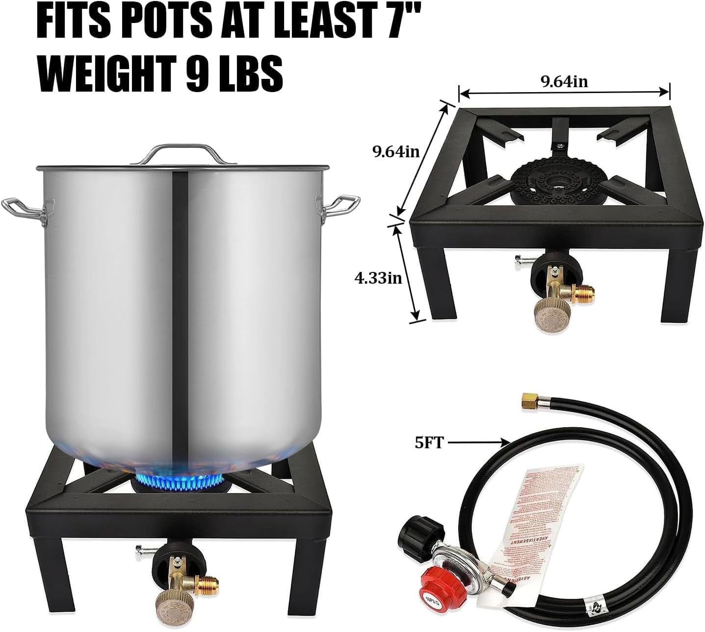 YUEWO Single Burner Propane Stove, Outdoor Propane Burner Cooker, 9.6"Heavy Duty Square Stove,Great For Outdoor Cooking Turkey, Seafood Boil, Home Brewing