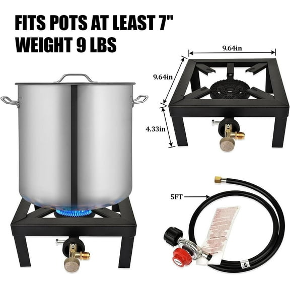 YUEWO Single Burner Propane Stove, Outdoor Propane Burner Cooker, 9.6"Heavy Duty Square Stove,Great For Outdoor Cooking Turkey, Seafood Boil, Home Brewing