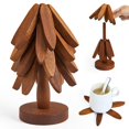 thumbnail image 1 of YUEXINKJWooden Trivets for Hot Dishes Tree Shape Set of 4 Walnut Wood Plus 1 Storage Holder Multi-Functional Decorative Heat Resistant Mats Pots Bowls Teapots Pans Handcrafted Non-Slip Design C104, 1 of 3