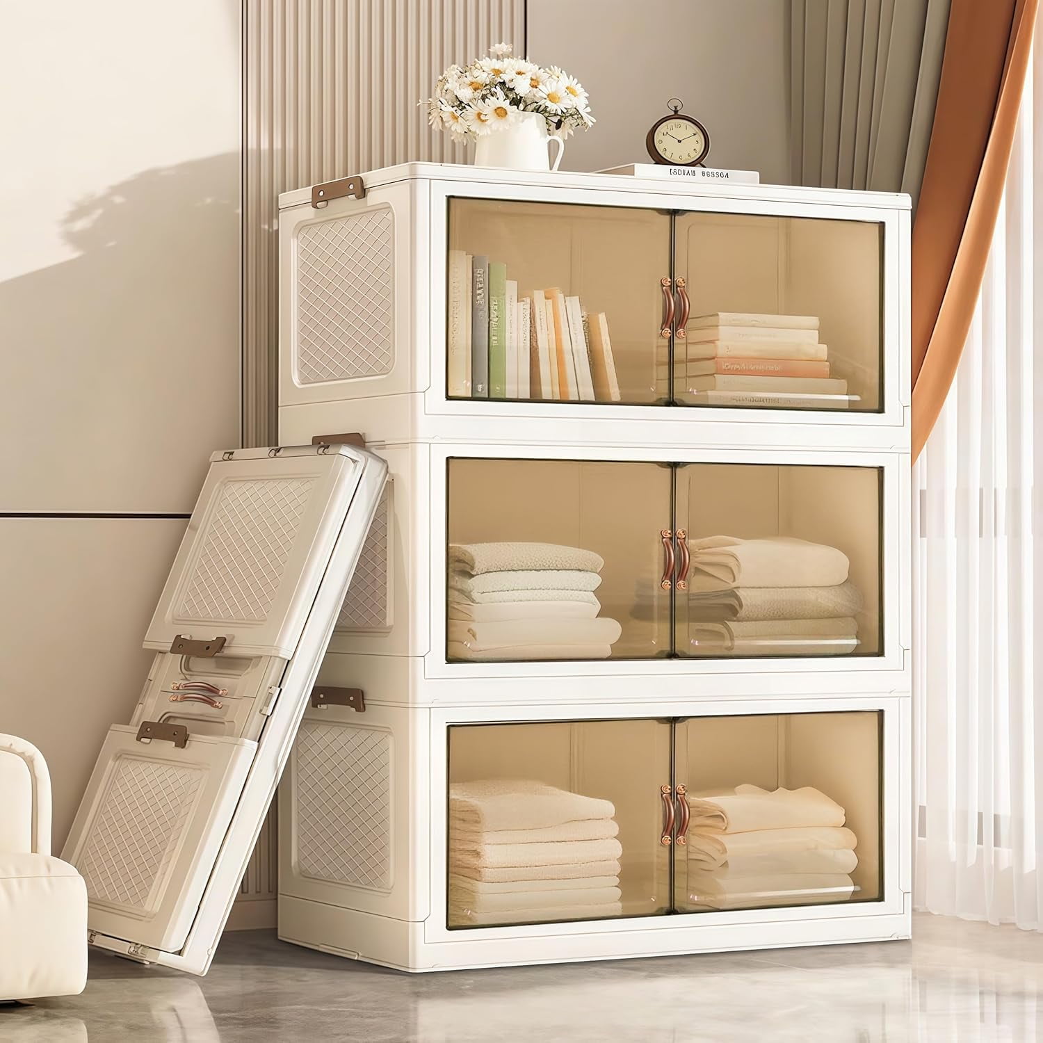 YUFER 3 Tier Box Plastic Stackable Folding Storage Bins with Lids and ...