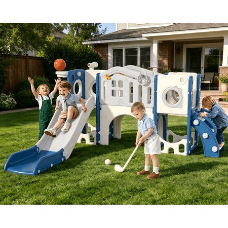 YUFU 11-IN-1 Toddler Slide Set, Indoor Outdoor Slide for Baby Age 1+, Playground Slide with Basketball Hoop Ring Toss Golf