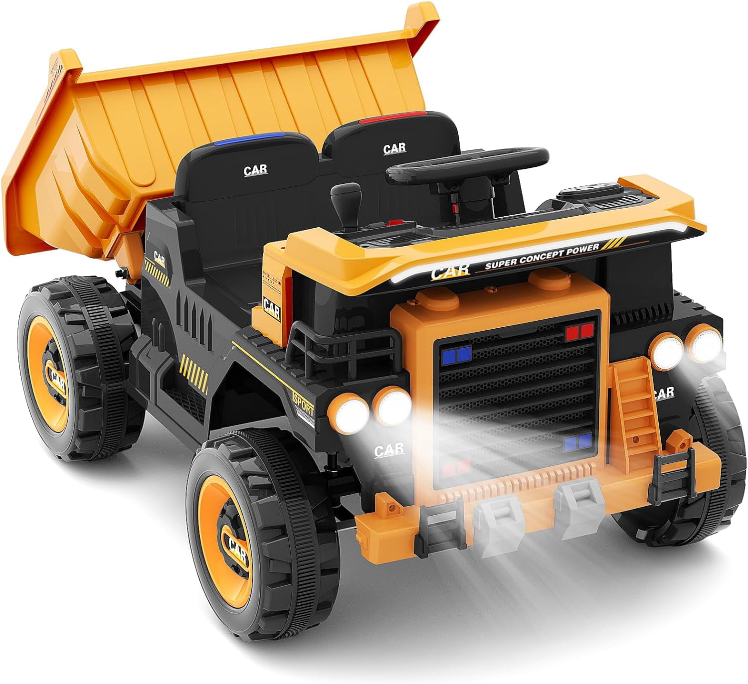 YUFU 12V Battery Kids Ride On Dump Truck RC Construction Tractor w/ Electric Bucket,Yellow