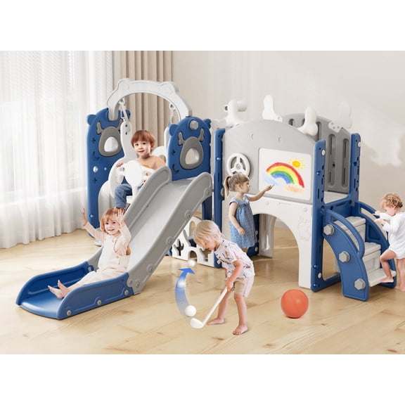 YUFU 13 in 1 Toddler Slide Swing Set with Golf Drawing Board for Indoor Outdoor Use for Kids Age 1+