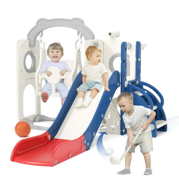 XJD 8 in 1 Kids Slide and Swing Set, Toddler Slide Climber Age 1-3 for Children Baby Indoor Outdoor, Playsets Playground Sets for Backyards Plastic