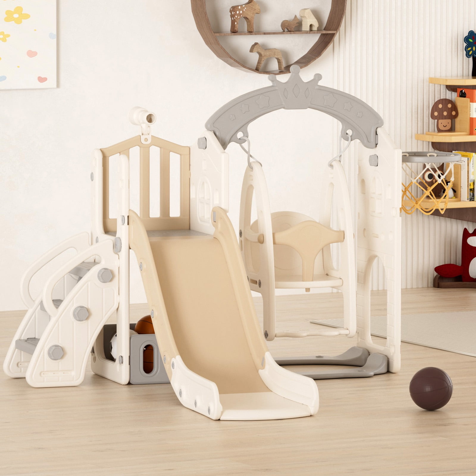 YUFU 5 in 1 Kids Slide for Toddlers Age 13 Slide and Swing Set for