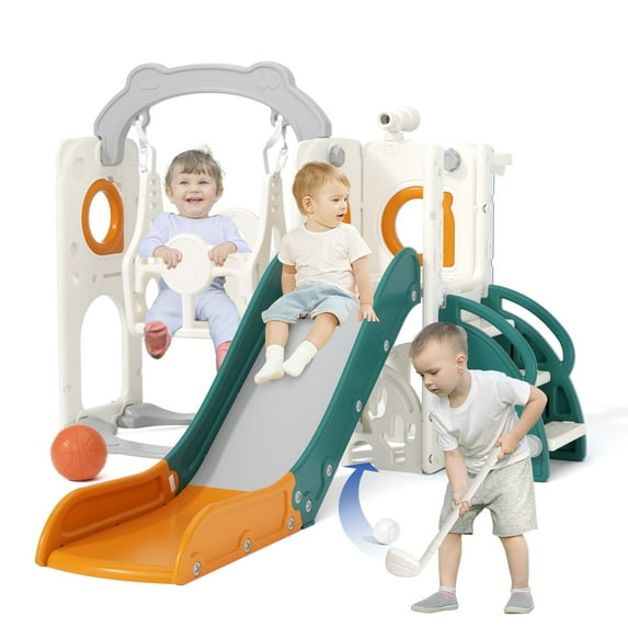 XJD 8 in 1 Kids Slide for Toddlers Age 1-3 Slide and Swing Set for Children Baby Indoor Outdoor, Playsets Playground Sets for Backyards Plastic