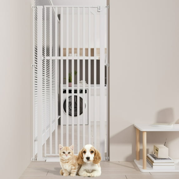 YUFU 63" Extra Tall Pet Door for Door Way, 30"-33"/30"-37" Adjustable Wide One-Handed Operation Tall Pet Gate for Dogs Cats, 30"-33" White