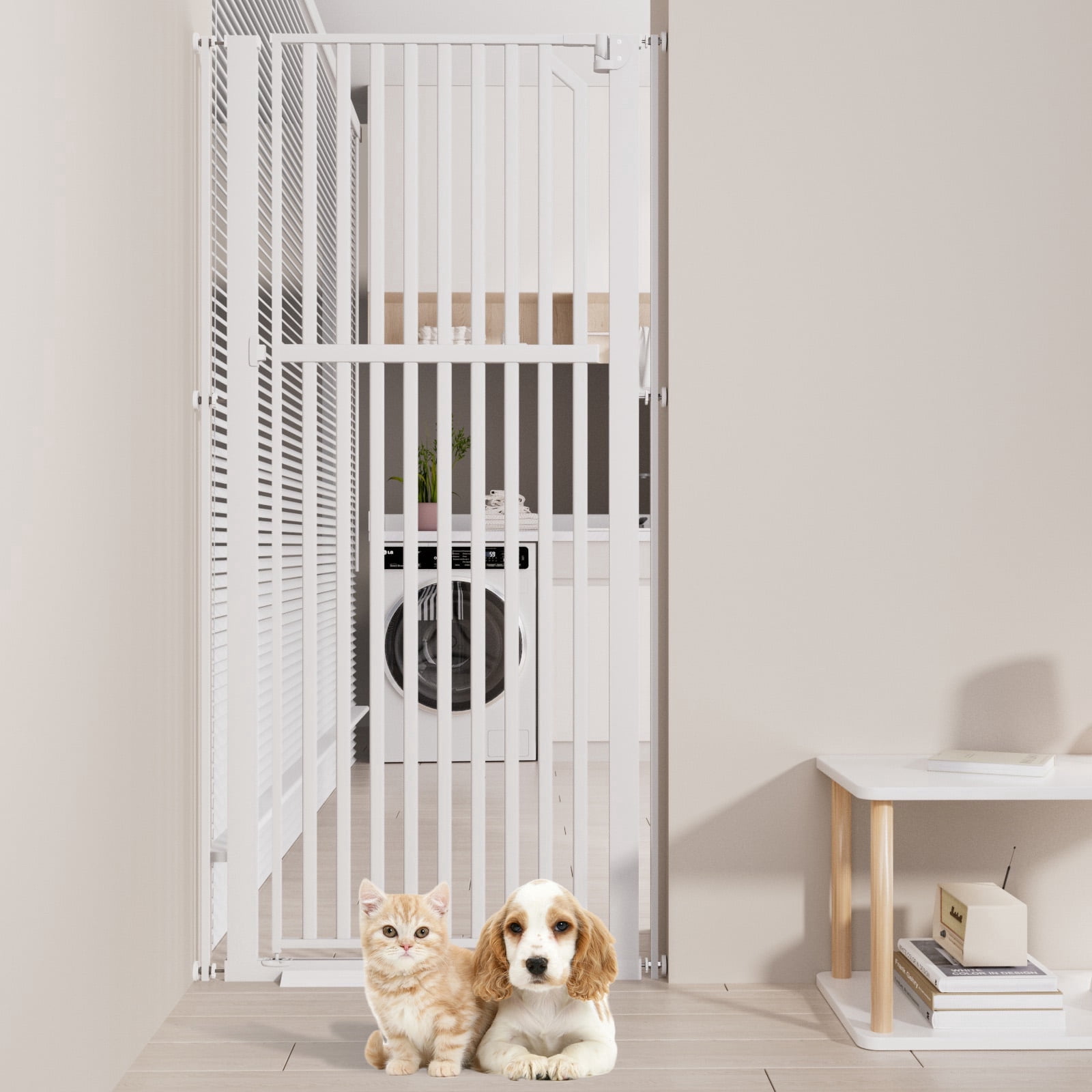 YUFU 63" Extra Tall Pet Door for Door Way, 30"-33"/30"-37" Adjustable Wide One-Handed Operation Tall Pet Gate for Dogs Cats, 30"-33" White