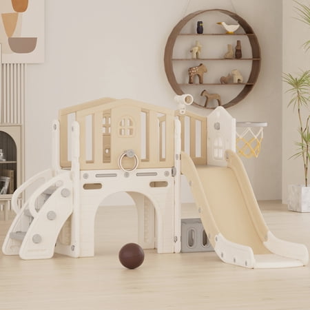 XJD 8-in-1 Toddler Slide Set,Kids Slide for Toddlers Age 1+, Toddler Climber Slide PlaySet with Basketball Hoop and Ball,Indoor Outdoor Slide Toddler Playset Toddler Playground Sets for Backyards