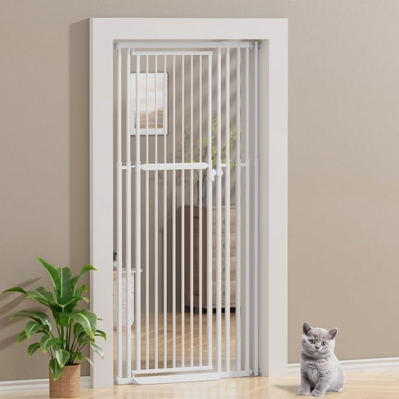 YUFU 47"-87" Extra Tall Pet Gate Metal Safety Gates 27.5"-37" Adjustable Width Adjustable Height For Cats Pressure Mounted