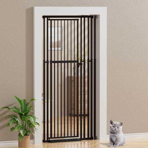 YUFU 47"- 87" Extra Tall Pet Gate Metal Safety Gates 27.5"-37" Adjustable Width Adjustable Height For Cats Pressure Mounted