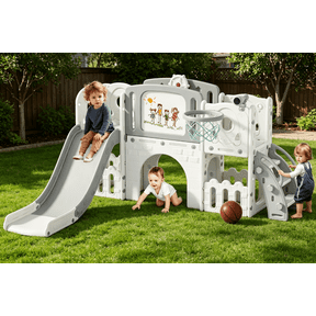 YUFU 9-in-1 Toddler Slide Set for Indoor and Outdoor Play for Age 1+, White Gray