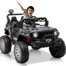 YUFU Kids 12V Ride On Truck, Battery Powered Toy Car w/Spring Suspension, Remote Control, MP3, LED Lights, Bluetooth - Black