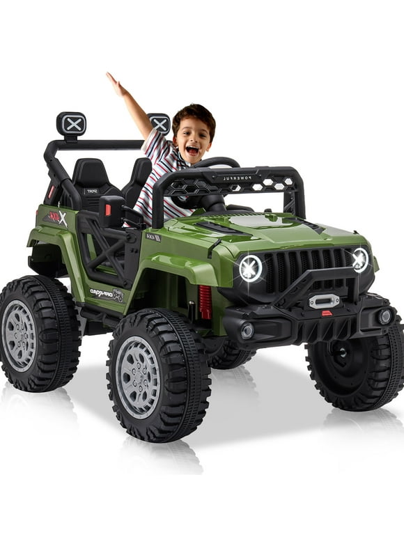 YUFU Kids Powered 12V7AH Ride on Truck Car with Parent Remote Control, Bluetooth Music, Spring Suspension, LED Lights - Deep Green