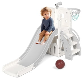 YUFU Toddler Slide Slide with Climber for Kids Age 1+, Indoor Outdoor Use, White&Gray