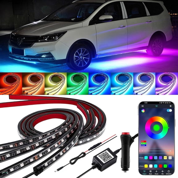 YUGUANG 4Pcs Underglow Kit for Car, APP Control Multicolor Car Underglow Light Kit Music Sync RGB Underbody Strips Light Waterproof for Cars Trucks SUVs