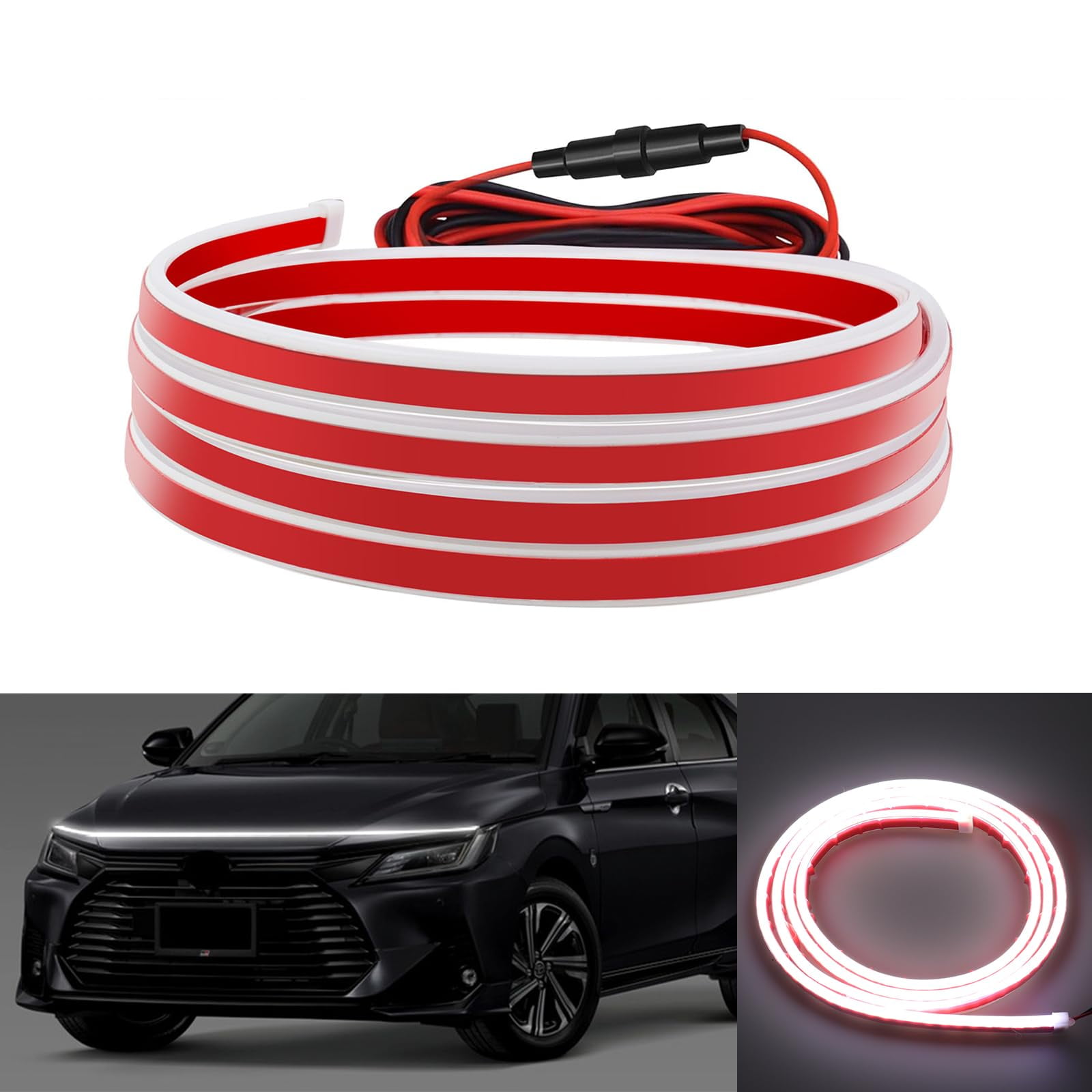 71 Inch Car Hood LED Light Strip - Dynamic Scan Start Up DRL, IP65 Waterproof, 12V White