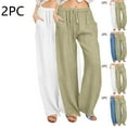 thumbnail image 1 of YUGYXL 2 Pack Cotton Linen Beach Pants for Women 2025 Summer Wide Leg Pants with Pockets Stretch Waist Drawstring Straight Pants White L, 1 of 7