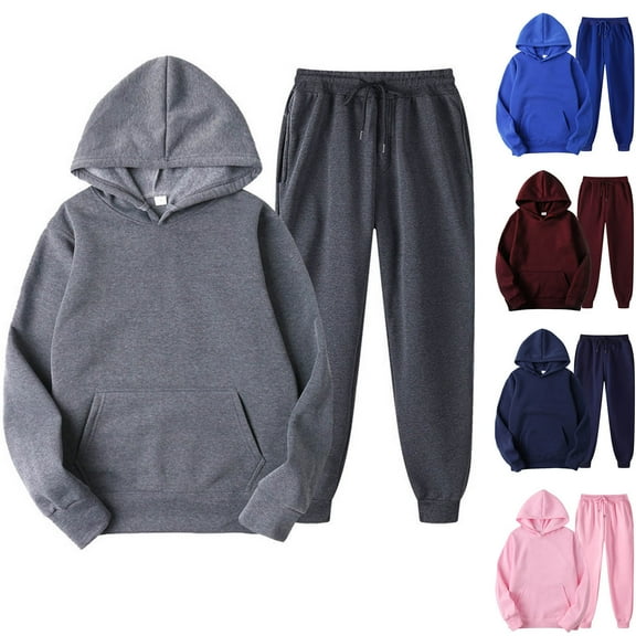 YUGYXL 2 Piece Activewear Outfits for Women Loose Fit Solid Color Hoodie Sweatshirt and Drawstring Sweatpants Plus Size Jogger Tracksuit Set Today Pink,XXXL