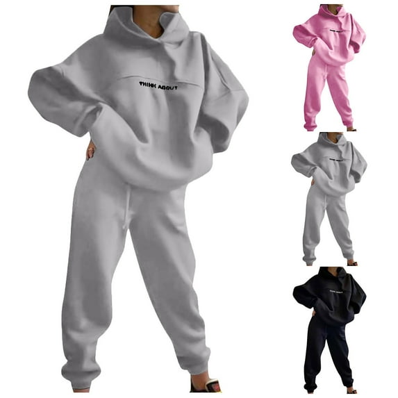 YUGYXL 2 Piece Activewear Outfits for Women Oversized Letter Print Hoodie Sweatshirt and Loose Sweatpants Jogger Tracksuit Set Gift for Girlfrind Pink,S