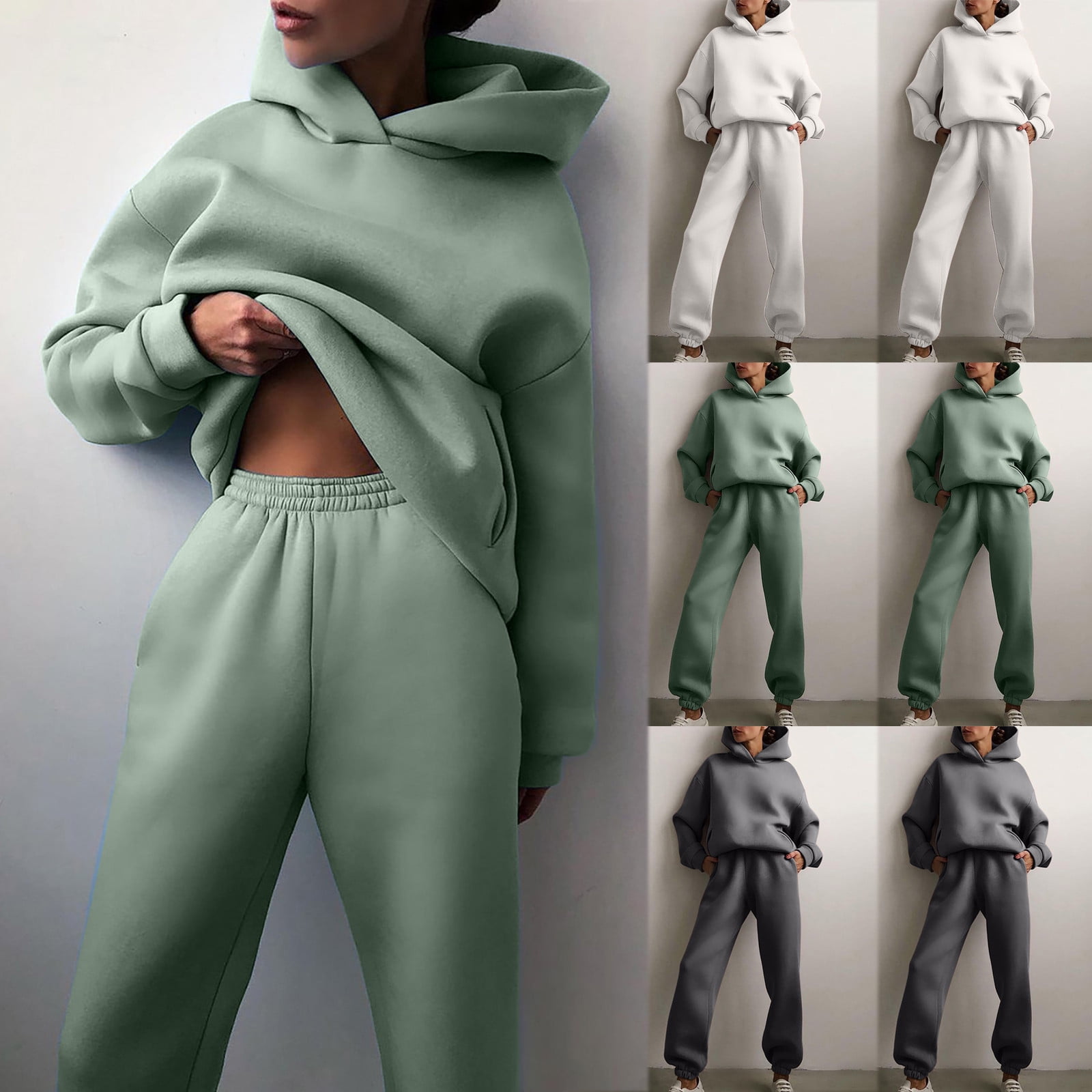 YUGYXL Sweatsuits For Women 2 Piece Outfits Puff Long Sleeve Crewneck ...